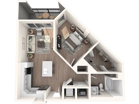 Floor plan for 1 bed, 1 bath, 754 sqft